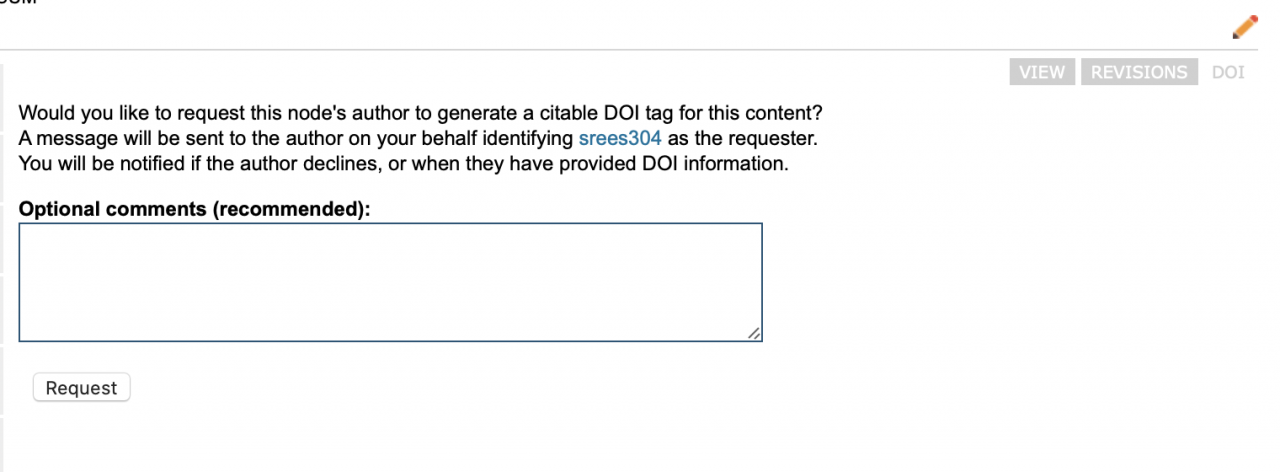 Example of form for requesting a DOI from another author